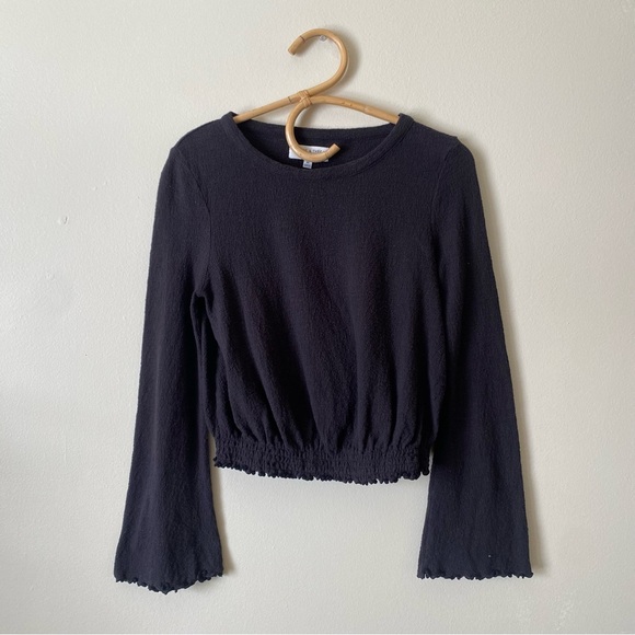 Madewell Tops - Madewell Black Grey Texture & Thread Smocked Bell Sleeve Top